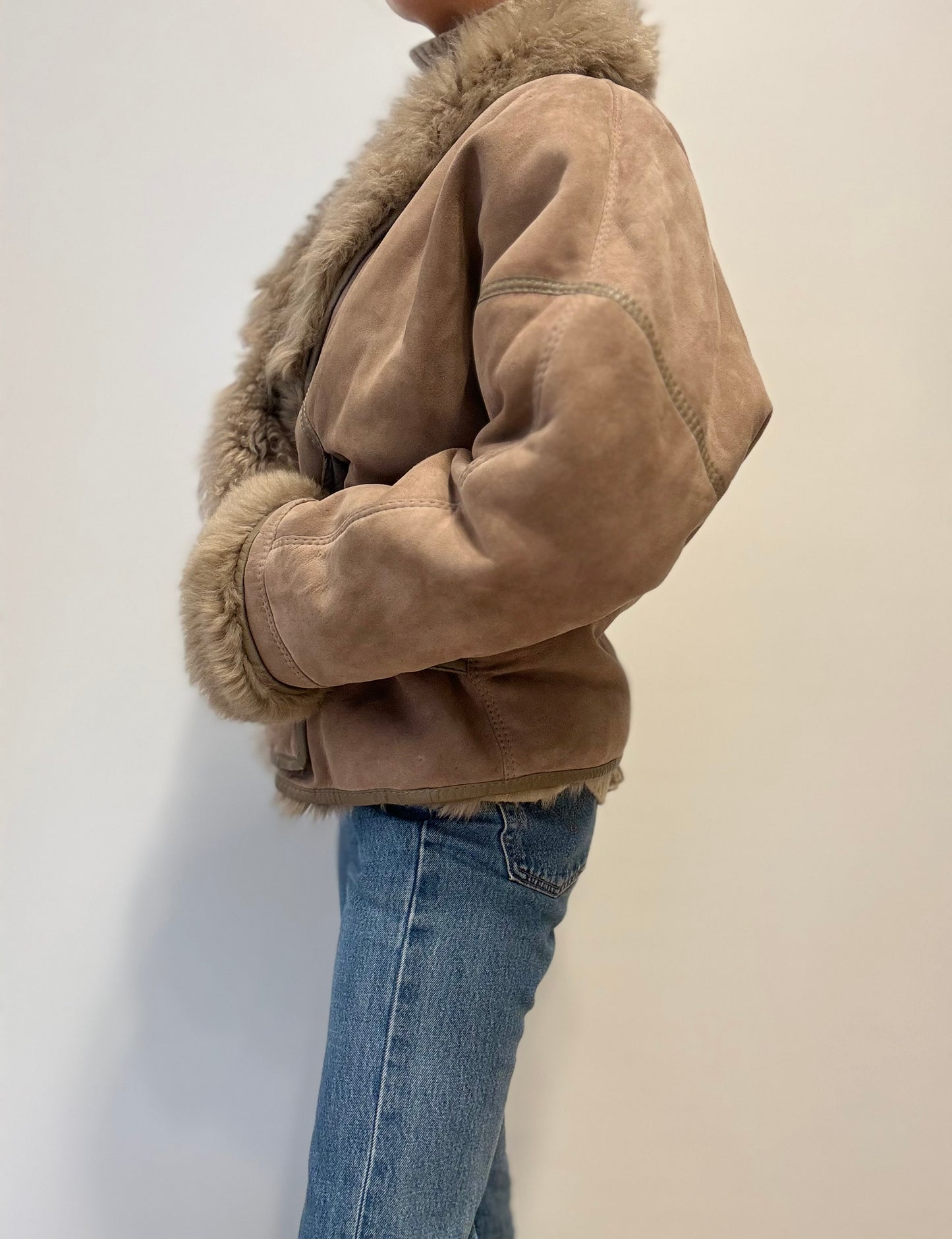 Vintage Shearling Jacket in Taupe Beige