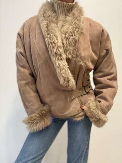 Vintage Shearling Jacket in Taupe Beige