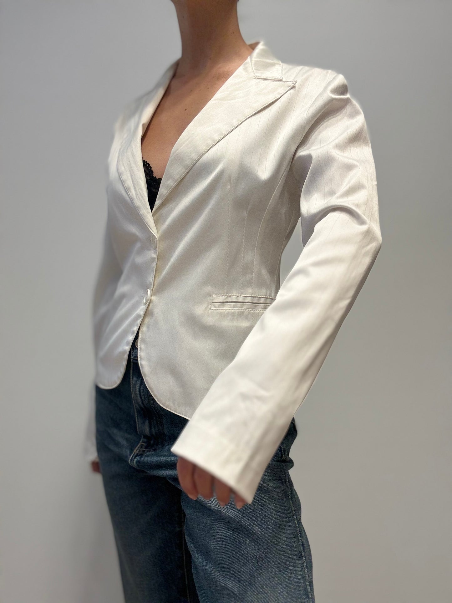 Vintage Italian Ivory Blazer with Subtle Silver Pinstripe