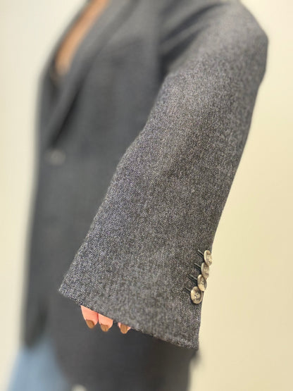 Luxury Vintage Wool Blazer in Navy Blue