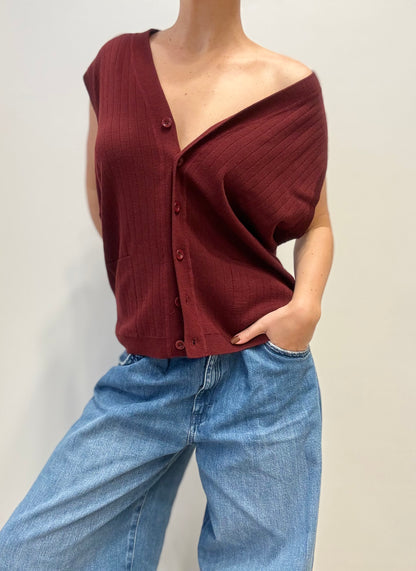 Vintage Wool Blend Buttoned Vest in Deep Burgundy