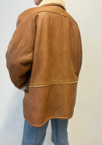 Vintage Shearling Lammy Coat in Camel Brown