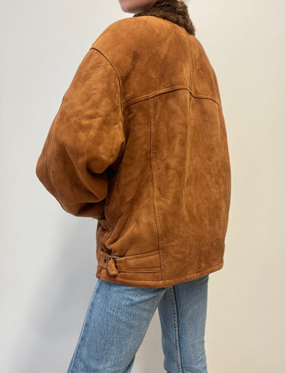 Vintage Shearling Coat in Cognac Brown