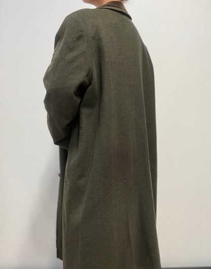 Lange wollen jas met fluwelen kraag – donkergroen