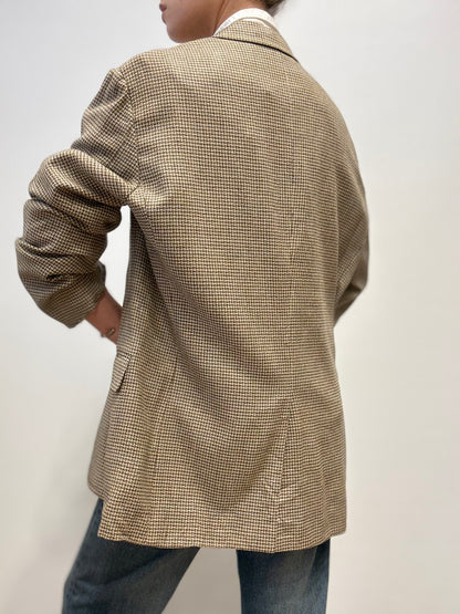 Vintage Burberry Wool & Cashmere Blazer in Houndstooth Beige