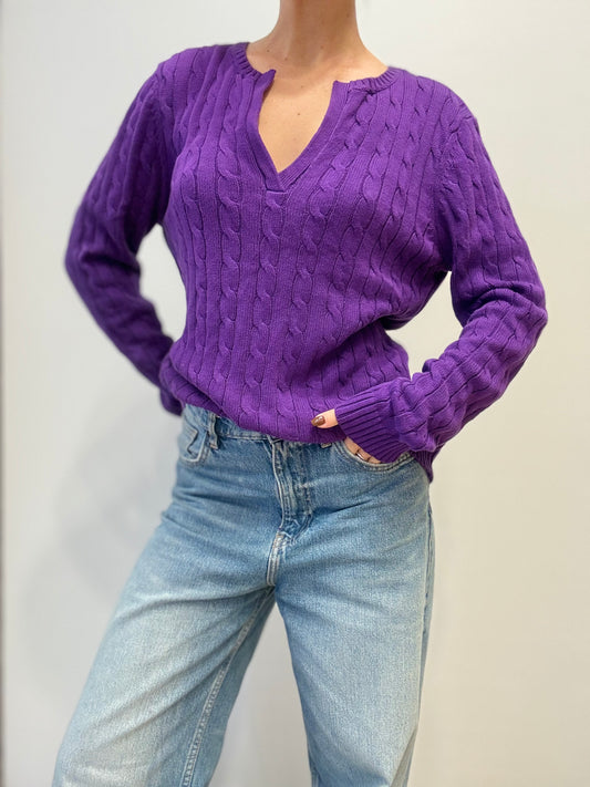 Ralph Lauren Paarse Kabeltrui met V-Hals