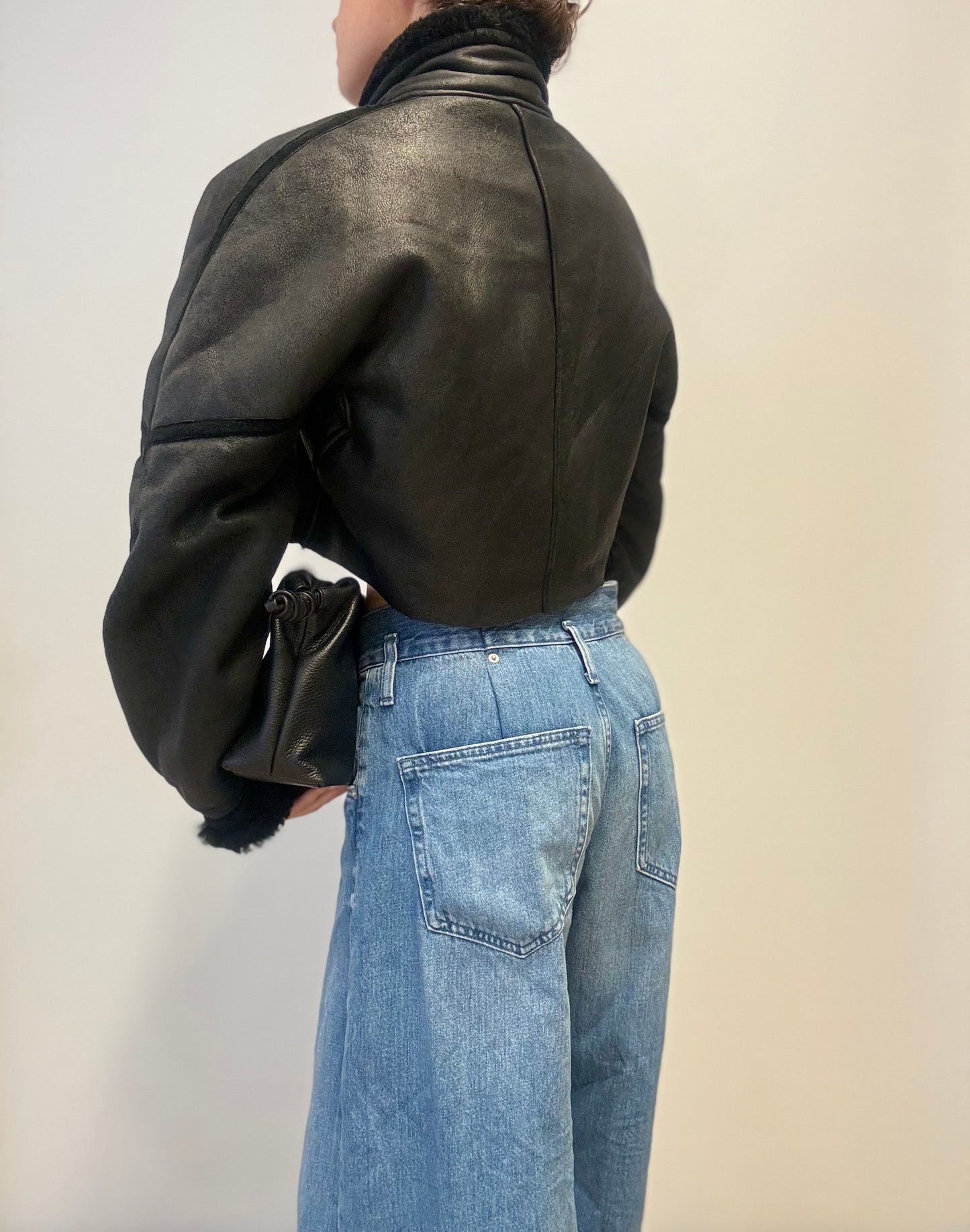 Vintage Cropped Lammy Shearling Jacket in Black