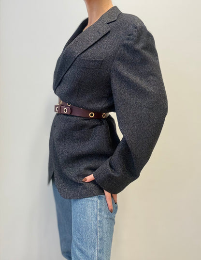 Luxury Vintage Wool Blazer in Navy Blue