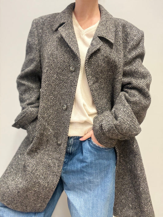 Vintage grijze jas 100% wol