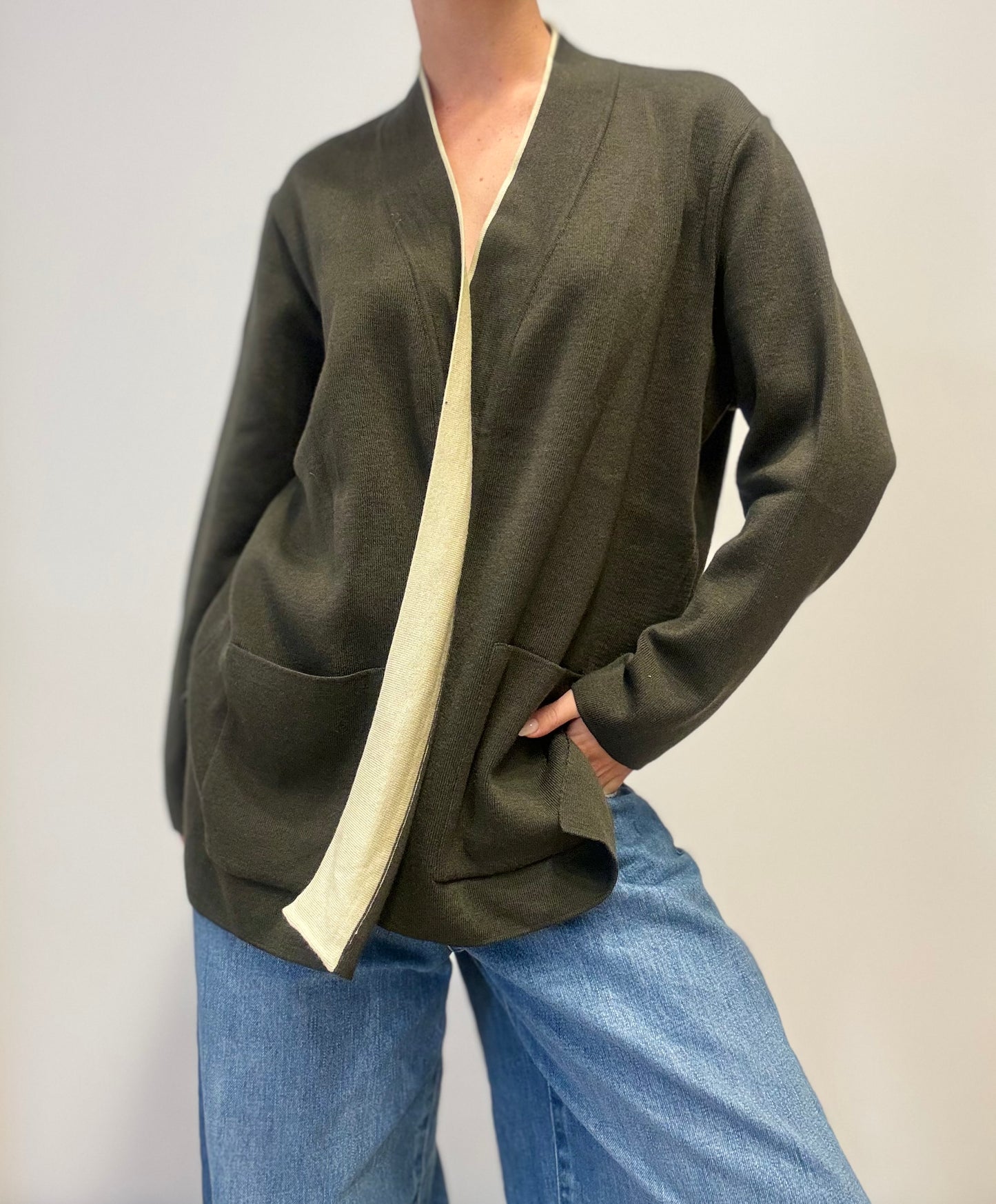 Vintage Kimono-Style Wool Jacket in Olive Green