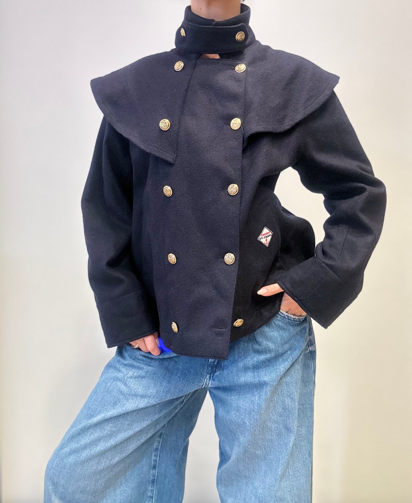 Vintage St. Tropez Naval-Inspired Wool Jacket in Navy Blue