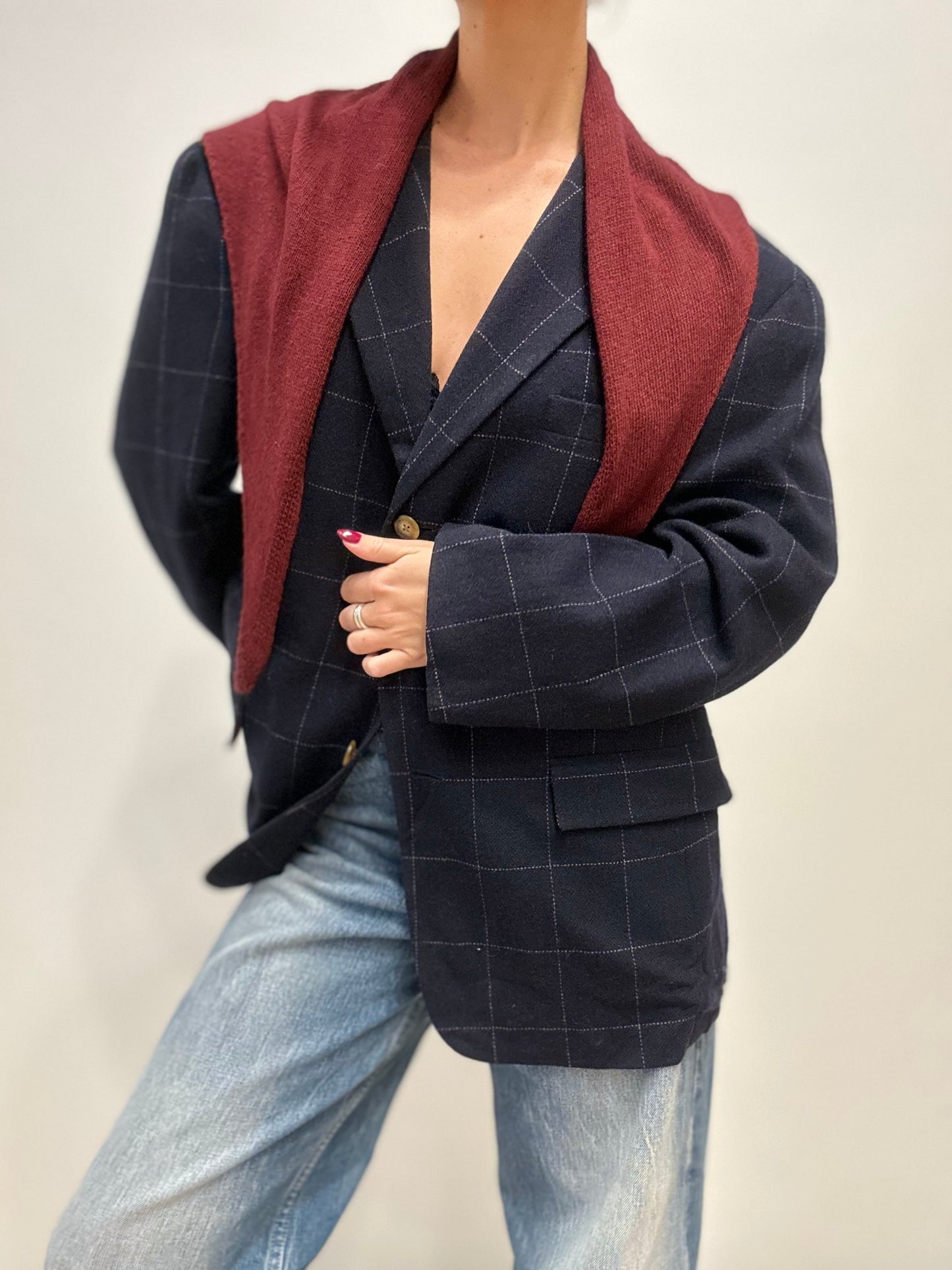 Tommy Hilfiger Vintage Blazer met Ruitpatroon in Marineblauw