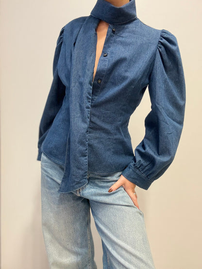 Vintage Denim Blouse met Strikdetail
