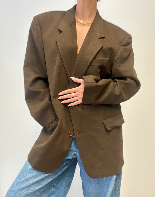 Vintage Wool Blazer in Moss Brown