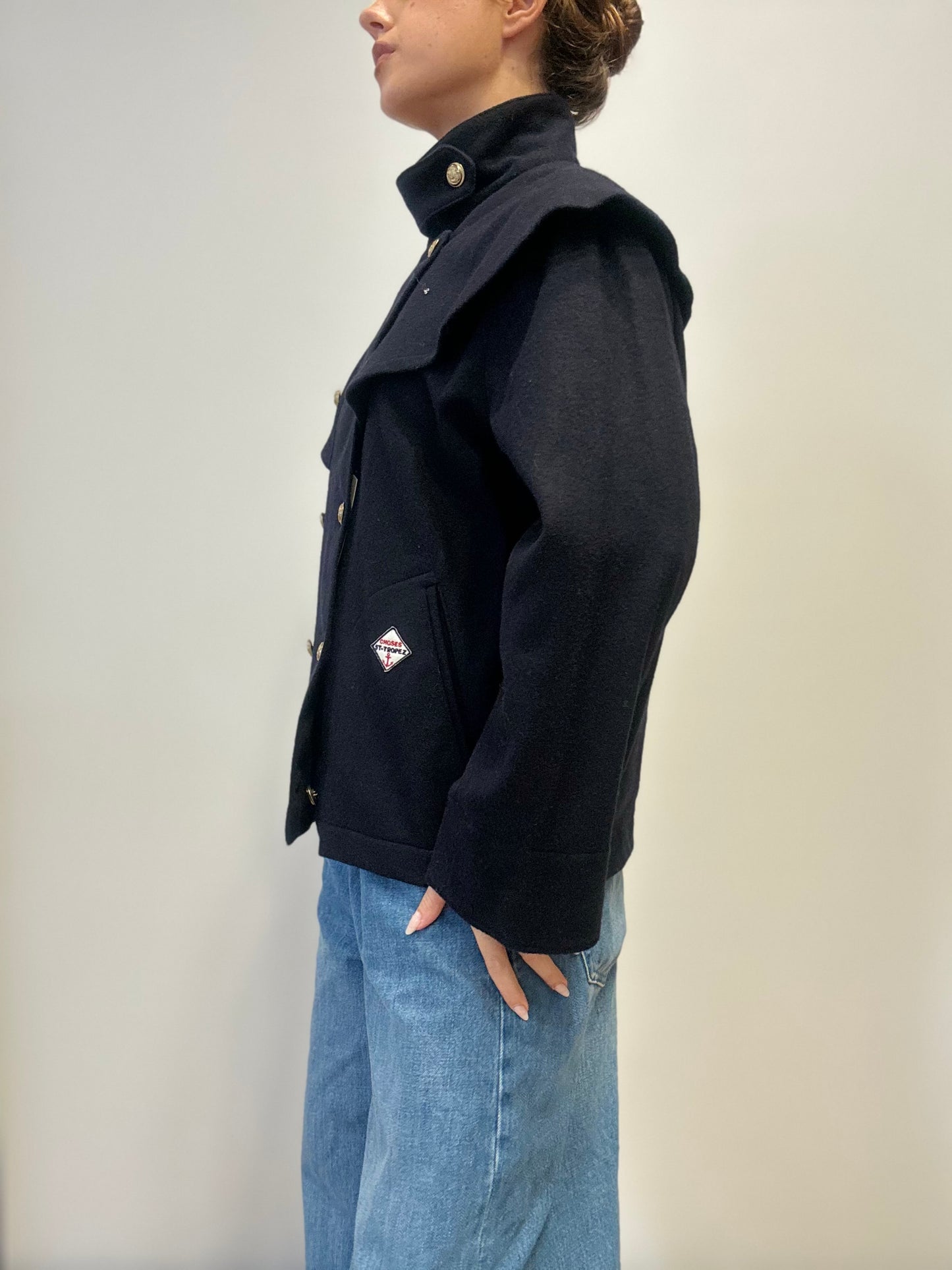 Vintage St. Tropez Naval-Inspired Wool Jacket in Navy Blue