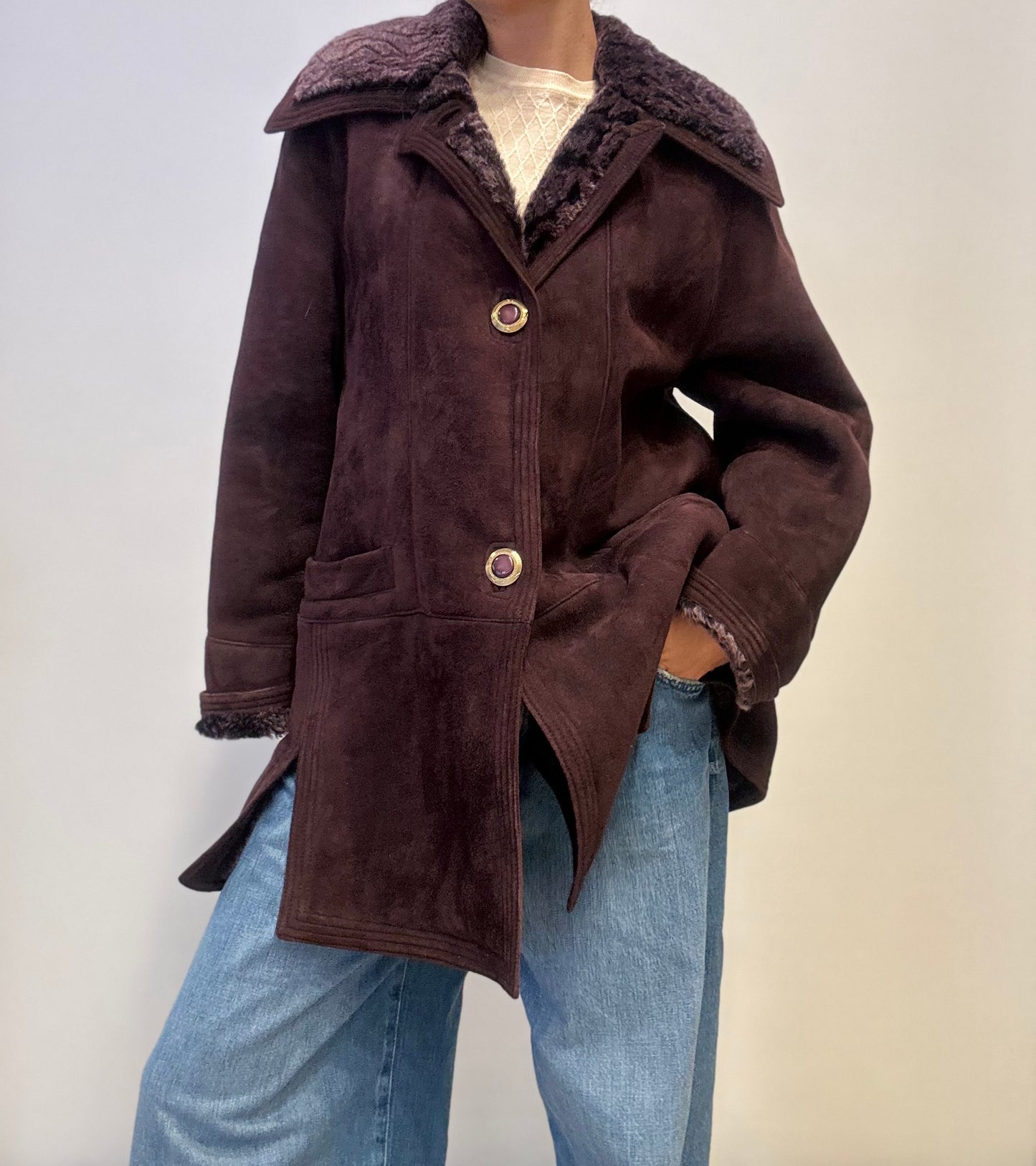 Vintage Lammy Shearling Coat in Burgundy Halflong