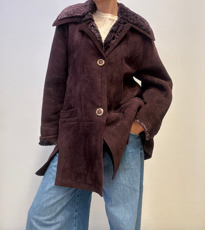 Vintage Lammy Shearling Coat in Burgundy Halflong