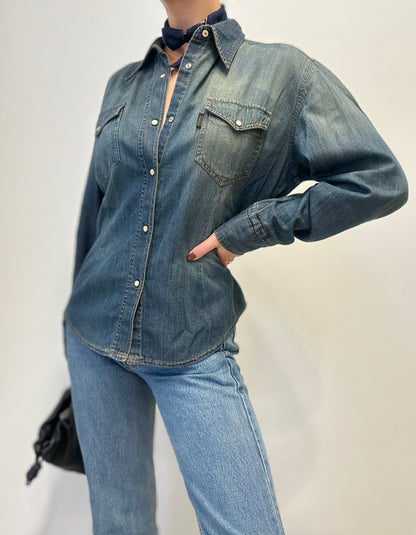 Vintage Denim Western Shirt in Classic Blue