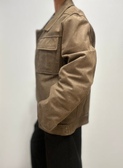 Vintage taupebruine leren utility jas