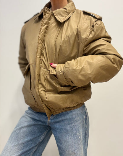 Vintage Padded Bomber Jas in Kaki