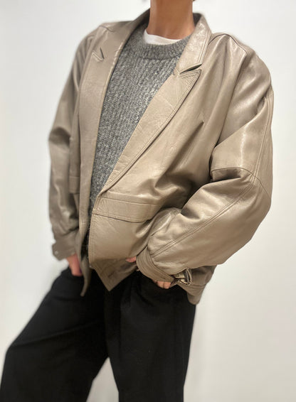 Vintage taupegrijze leren blazer
