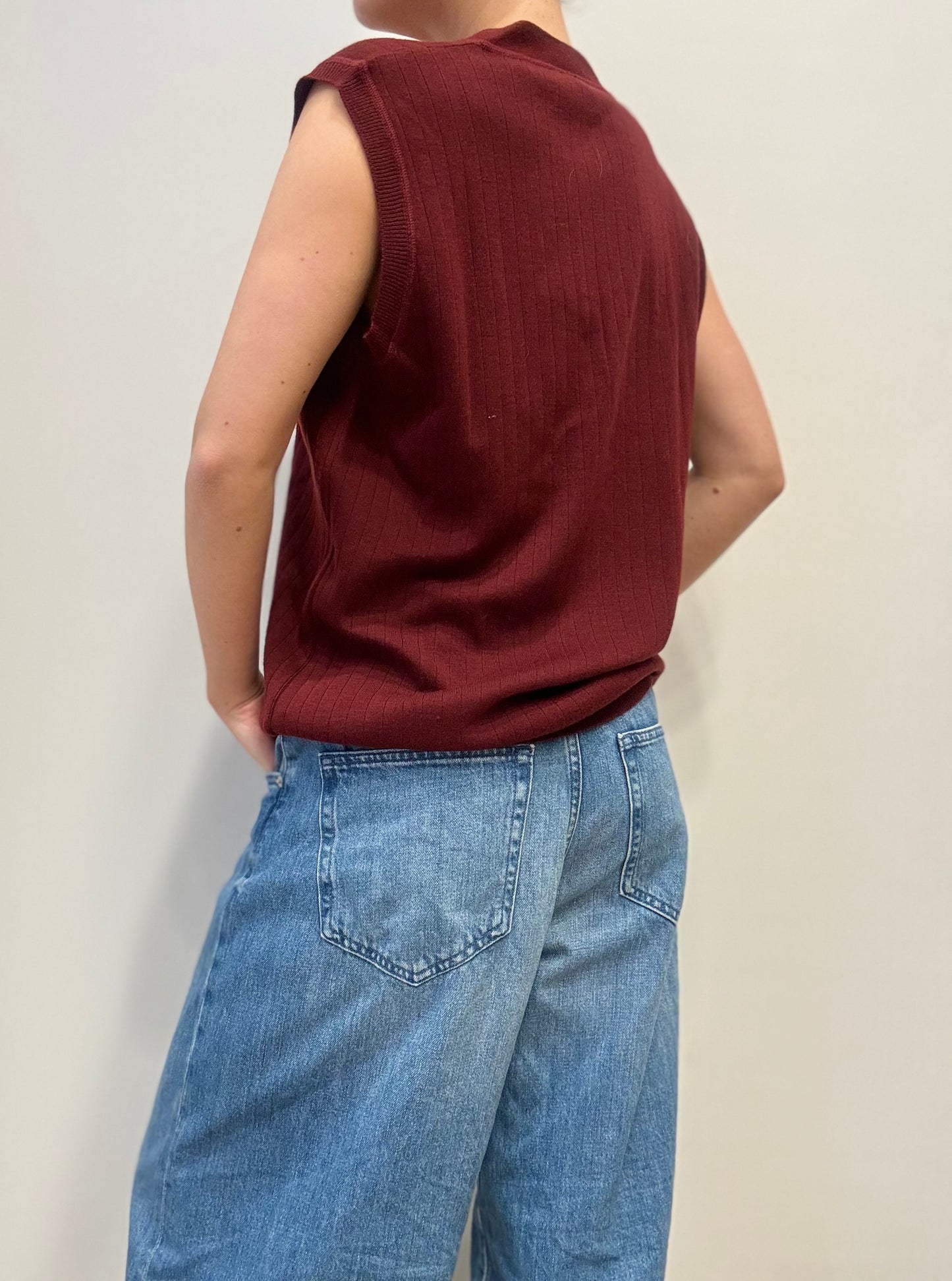 Vintage Wool Blend Buttoned Vest in Deep Burgundy