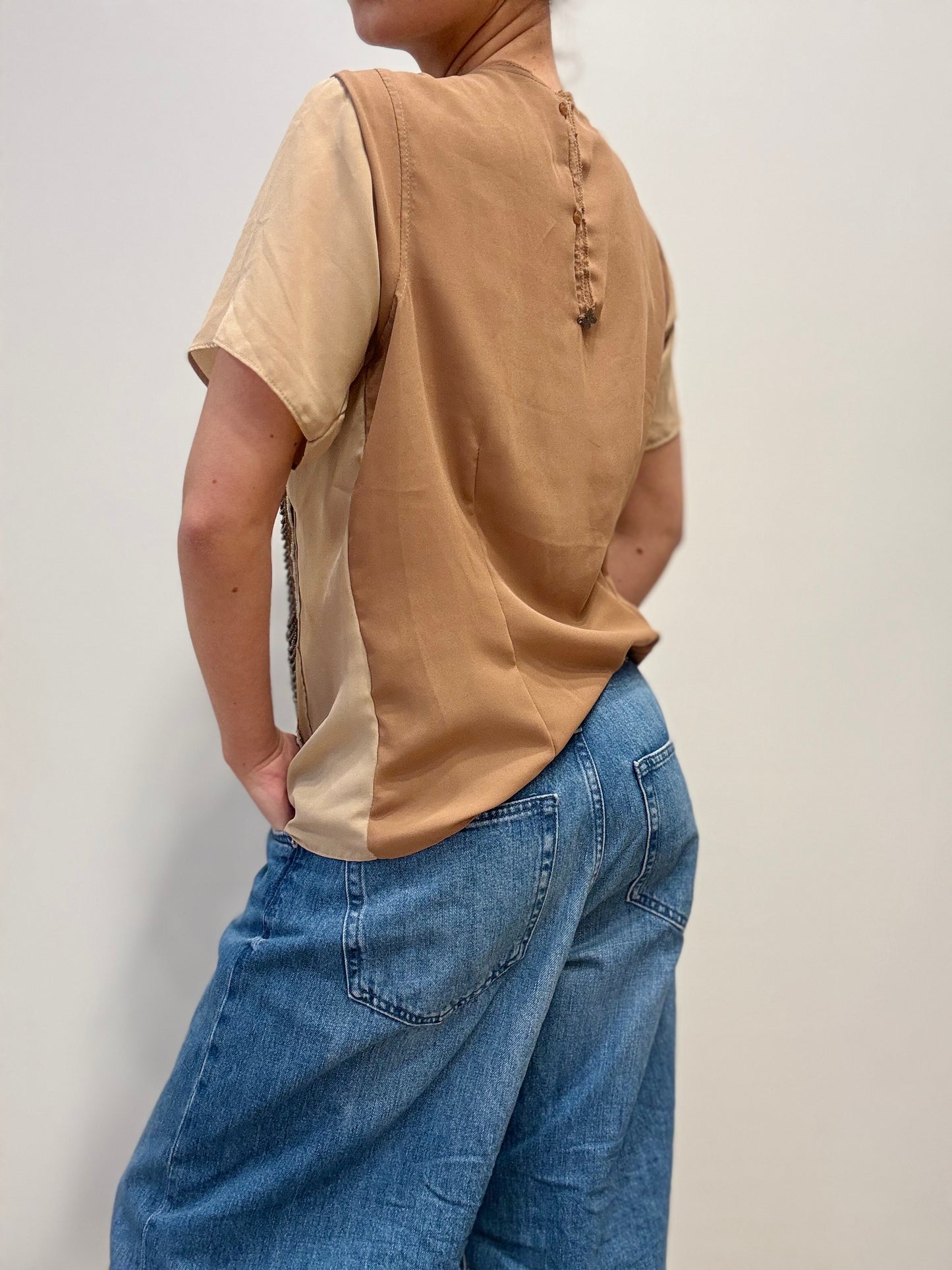 Vintage Blouse with Embroidered Detail in Beige