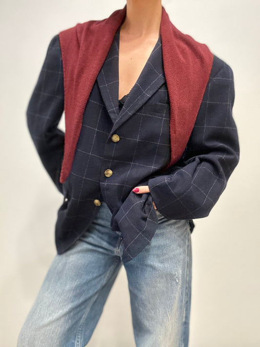 Tommy Hilfiger Vintage Blazer met Ruitpatroon in Marineblauw