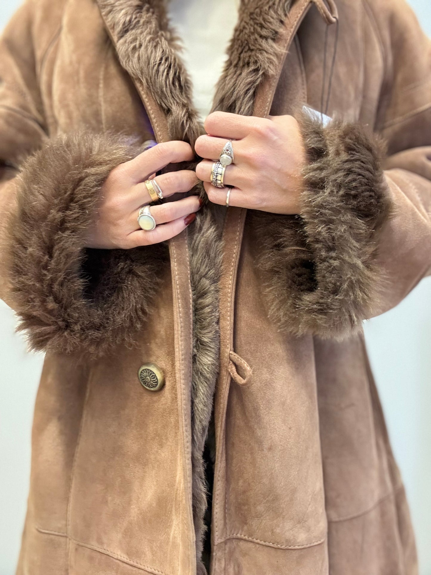 Vintage Shearling Coat in Mocha Brown