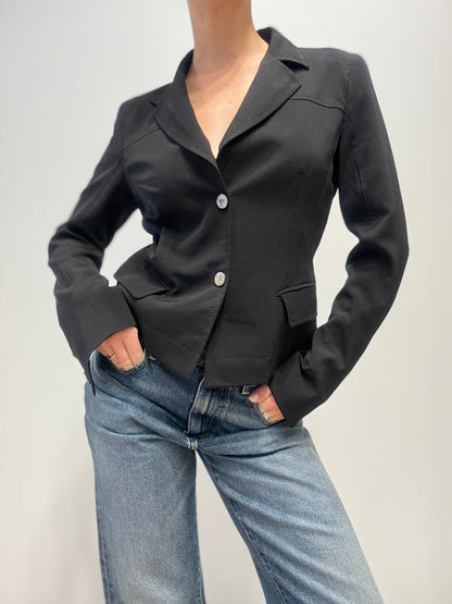 Vintage Max Mara Getailleerde Cropped Blazer in Zwart