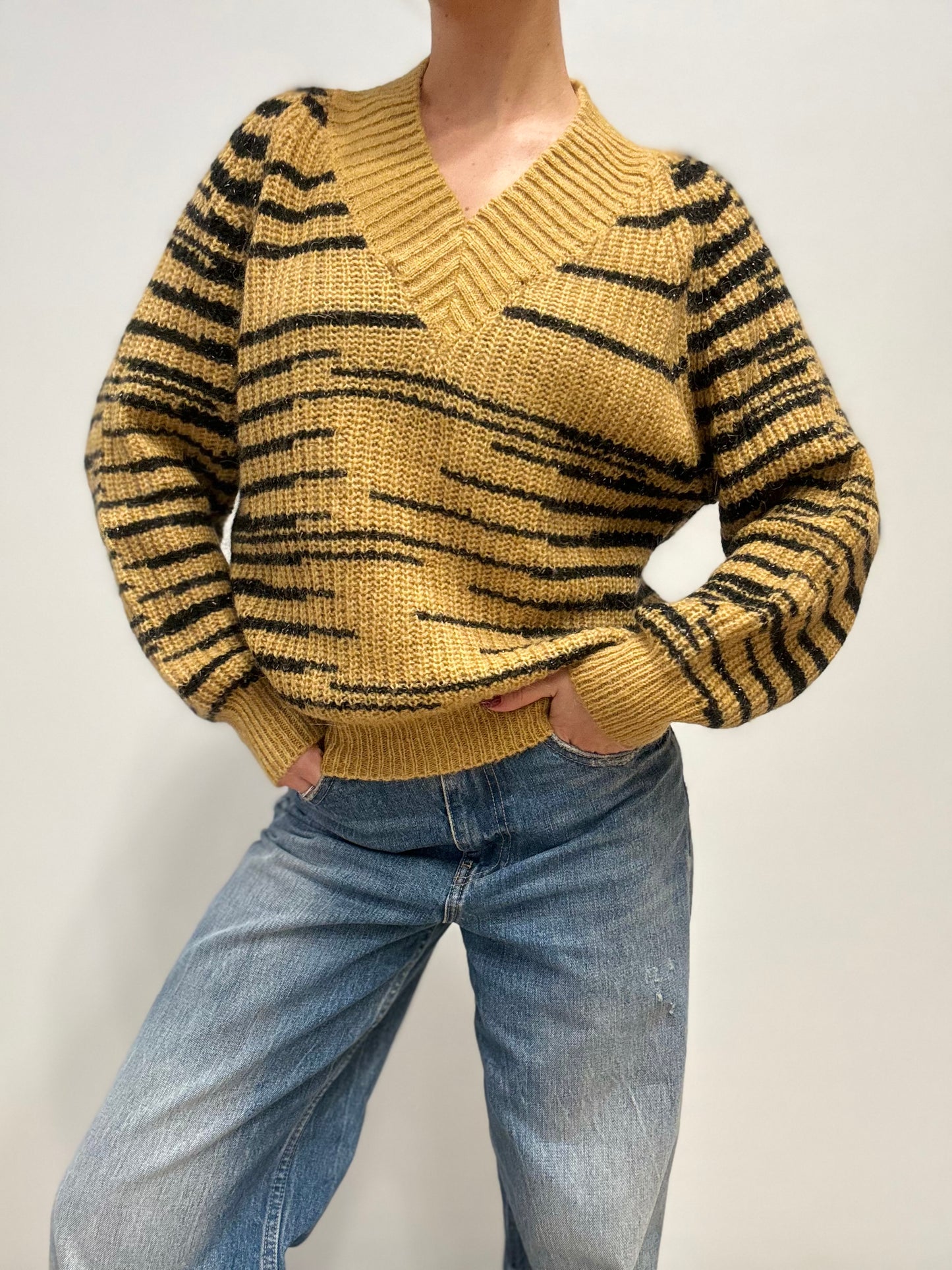 Italiaanse Vintage Mohair Trui met Tijgerstreepprint