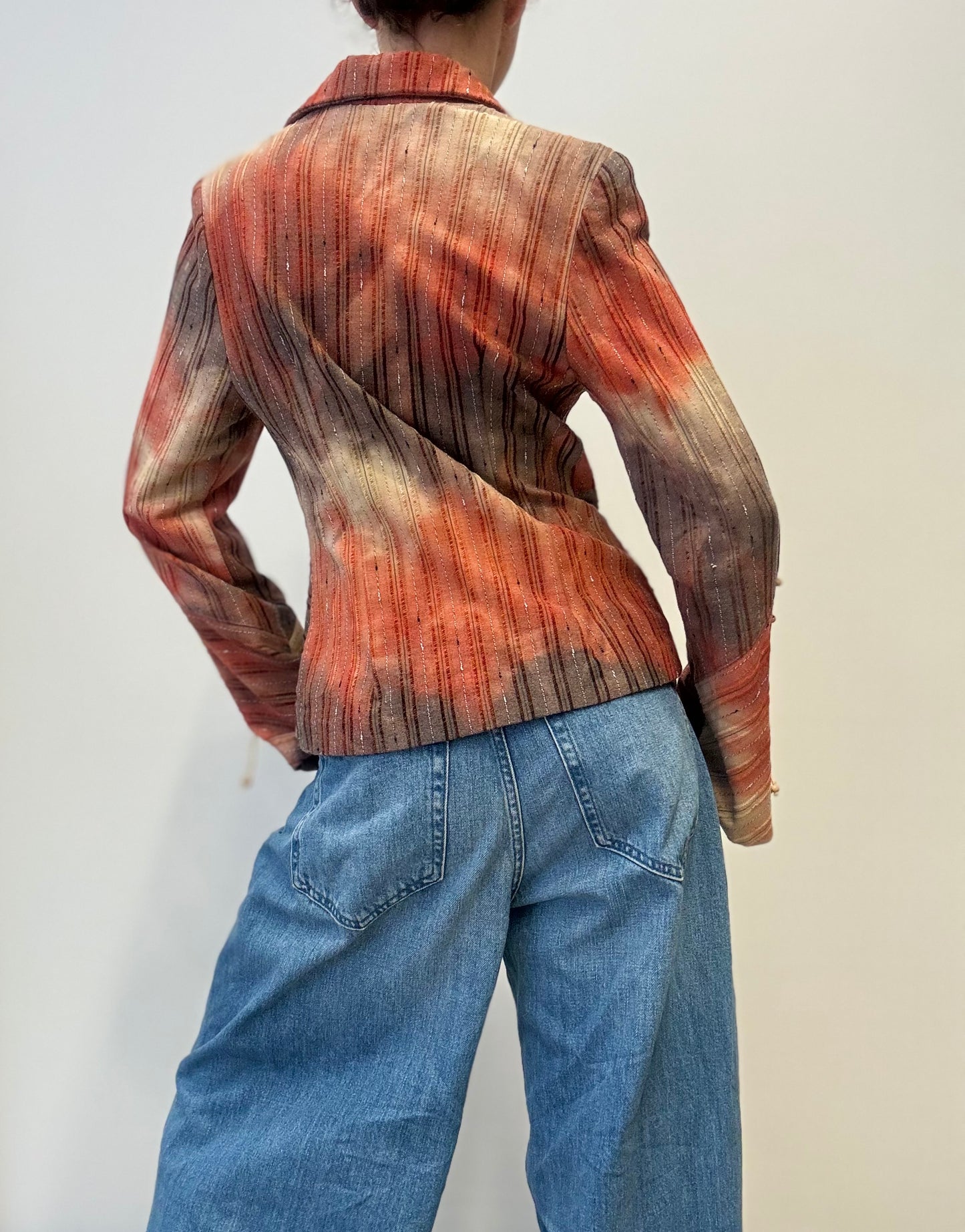 Vintage Getailleerde Blazer met Aardetinten in Streeppatroon