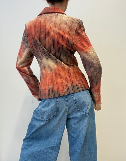 Vintage Getailleerde Blazer met Aardetinten in Streeppatroon