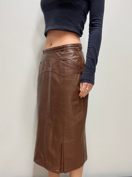 Vintage leren pencil rok