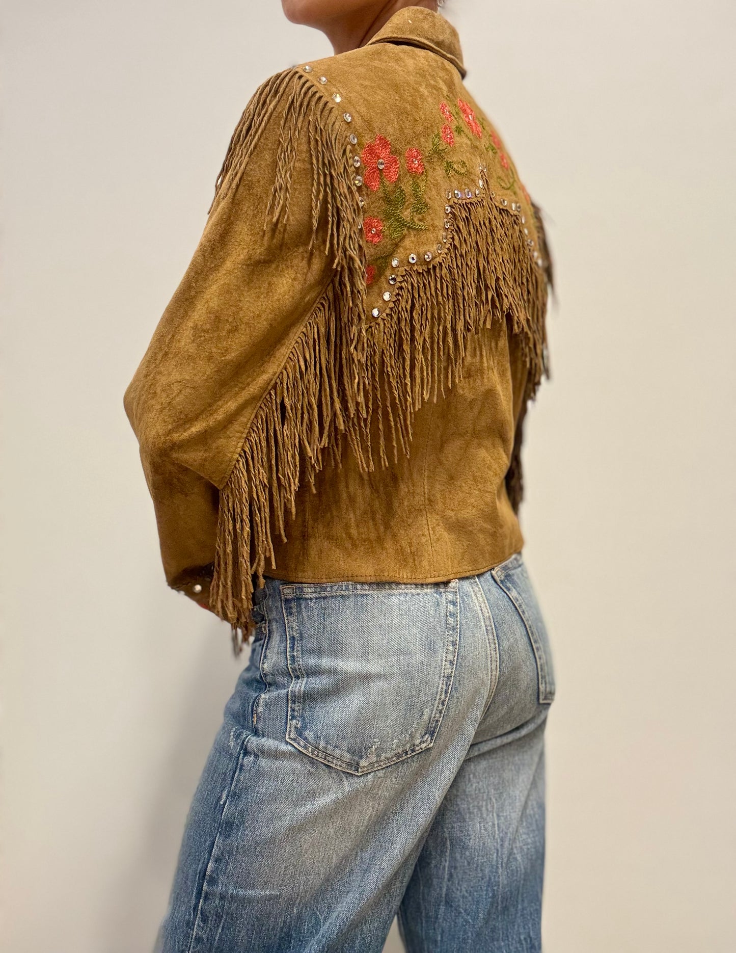 Vintage Western Fringe Jacket met Bloemenborduursel