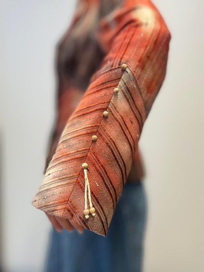 Vintage Getailleerde Blazer met Aardetinten in Streeppatroon