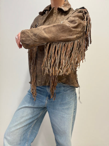 Vintage Western Leren Fringe Jas