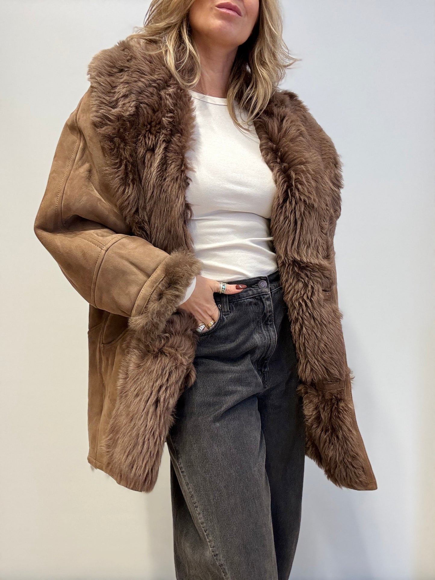 Shearling Coat Taupe Brown