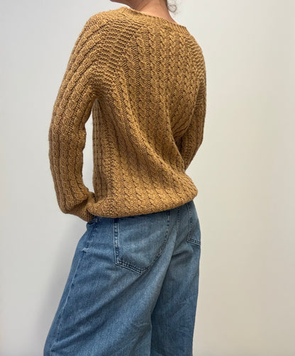 Vintage Cable Knit Cardigan in Caramel Brown