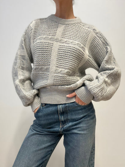 Vintage Grijze Kabelgebreide Trui van Wolmix