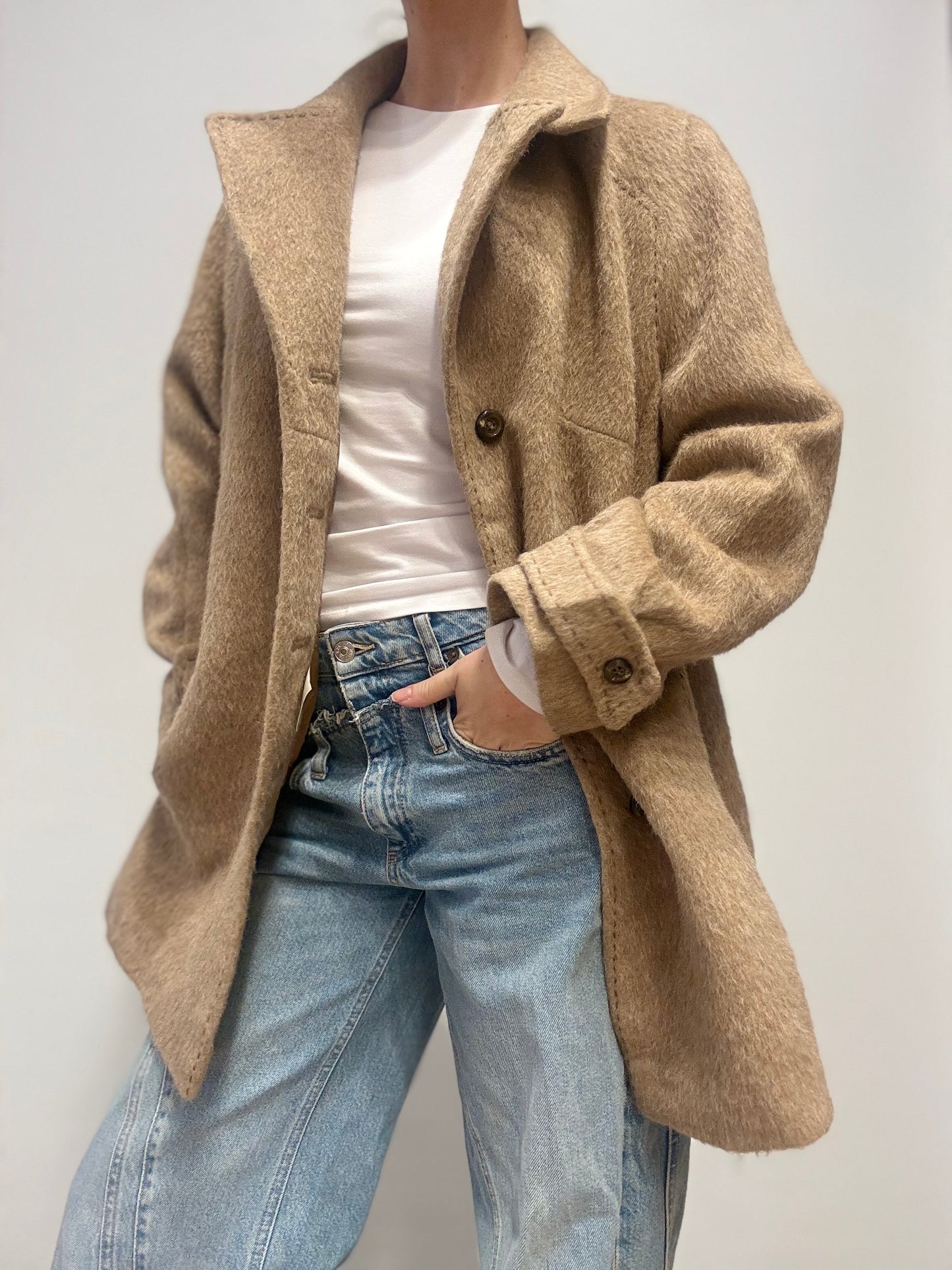 Vintage wollen korte jas in esdoornsiroopkleur