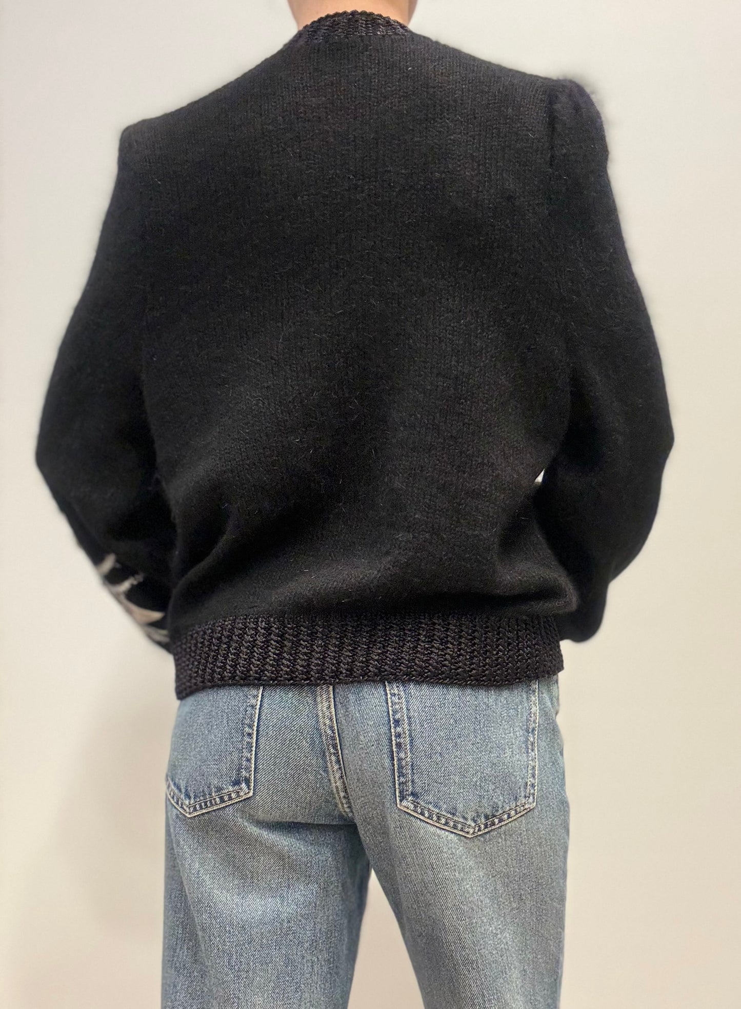 Vintage Zwarte Gebreide Cardigan met Bloemembroidery