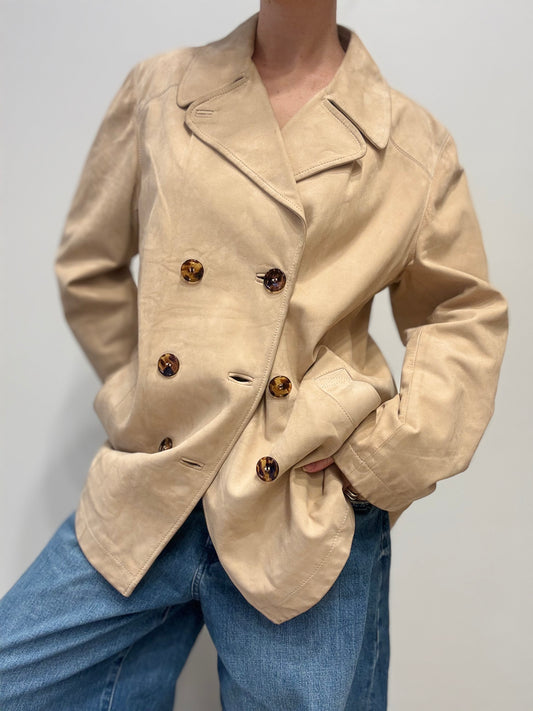 Gerani Beige leren blazer met dubbele knoopsluiting