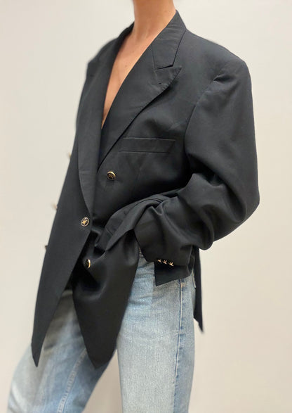 Vintage Burberry Double-Breasted Blazer met Gouden Knopen