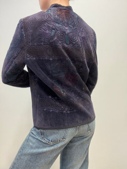 Vintage Embroidered Velvet Jacket in Deep Purple