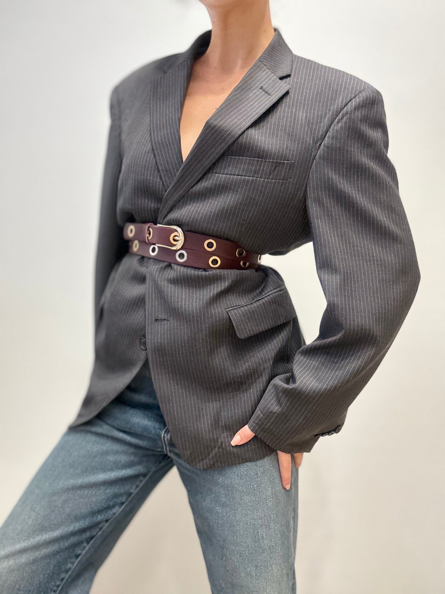 Vintage Tommy Hilfiger Wool Pinstripe Blazer in Charcoal Grey