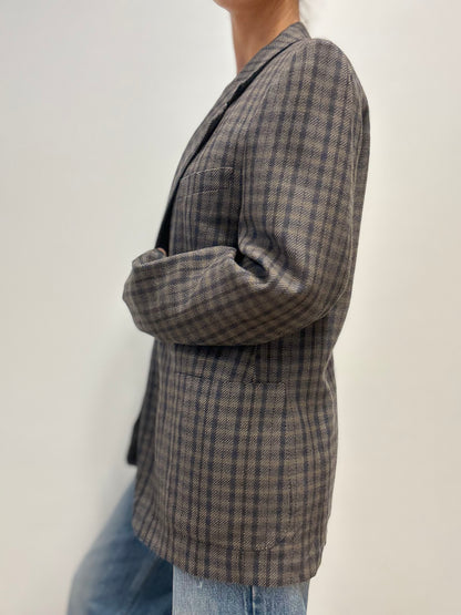 Vintage Burberry Blazer in Grijsblauw Ruitpatroon