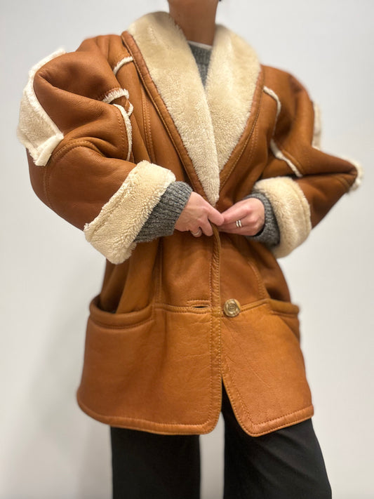 Vintage Shearling Jas in Cognacbruin