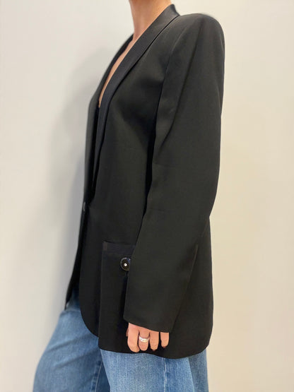 Vintage Zwarte Blazer met Satijnen Details