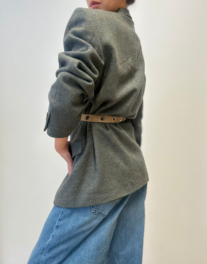 Vintage Herringbone Leonard Wool Blazer in Green